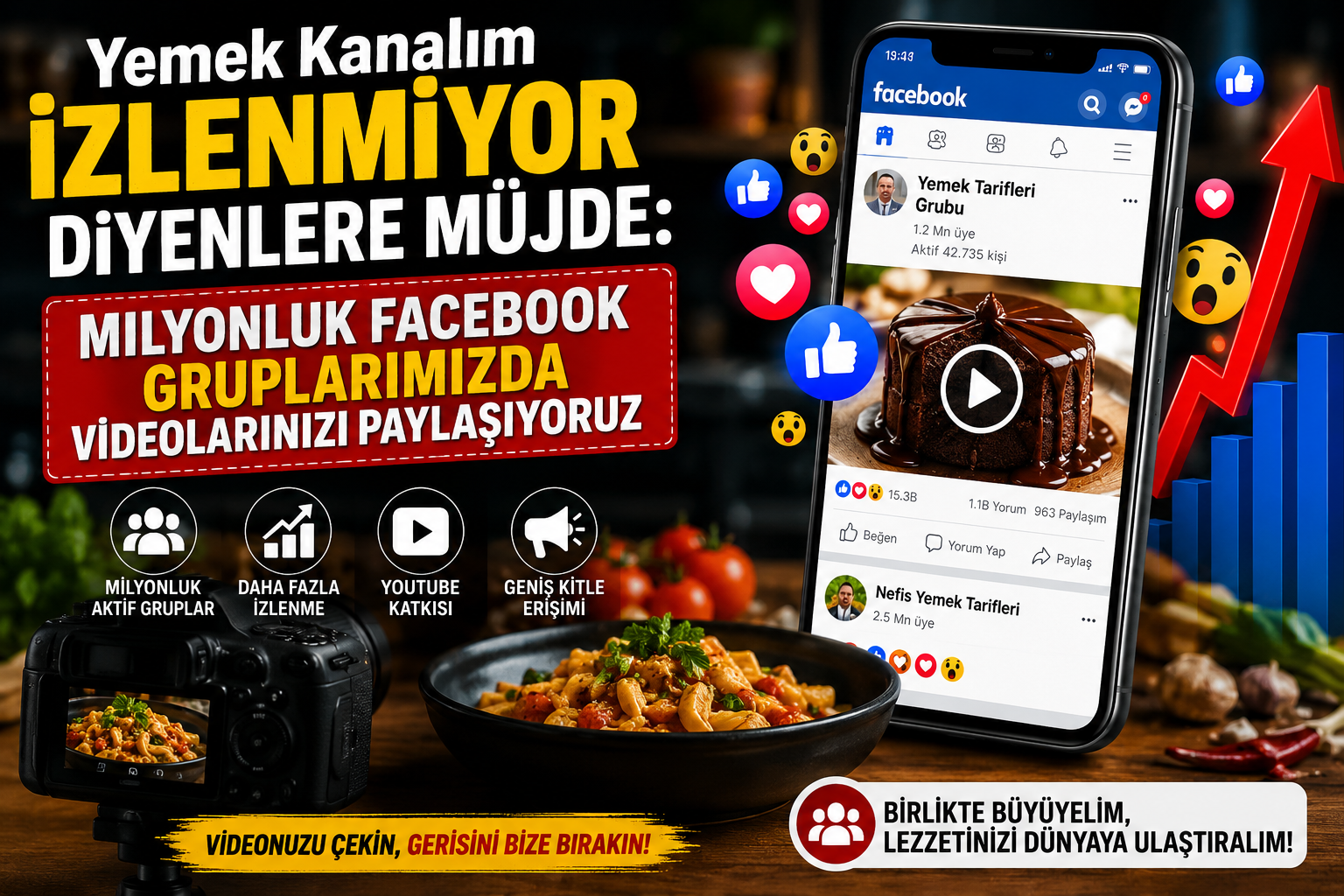 Yemek Kanalım İzlenmiyor Diyenlere Müjde: Milyonluk Facebook Gruplarımızda Videolarınızı Paylaşıyoruz!