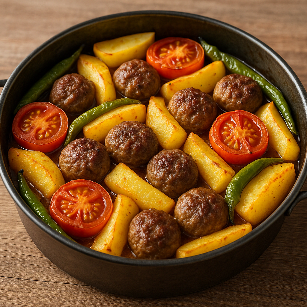 Fırında köfte ve patates tarifi sunumu